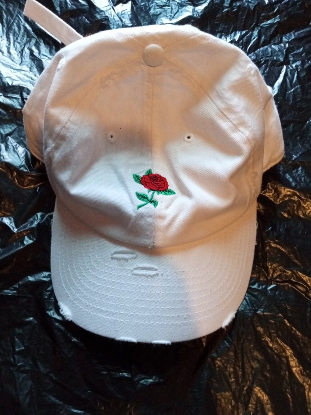 (Bundle Deal) Mens Distressed Dad Hat White Red Rose